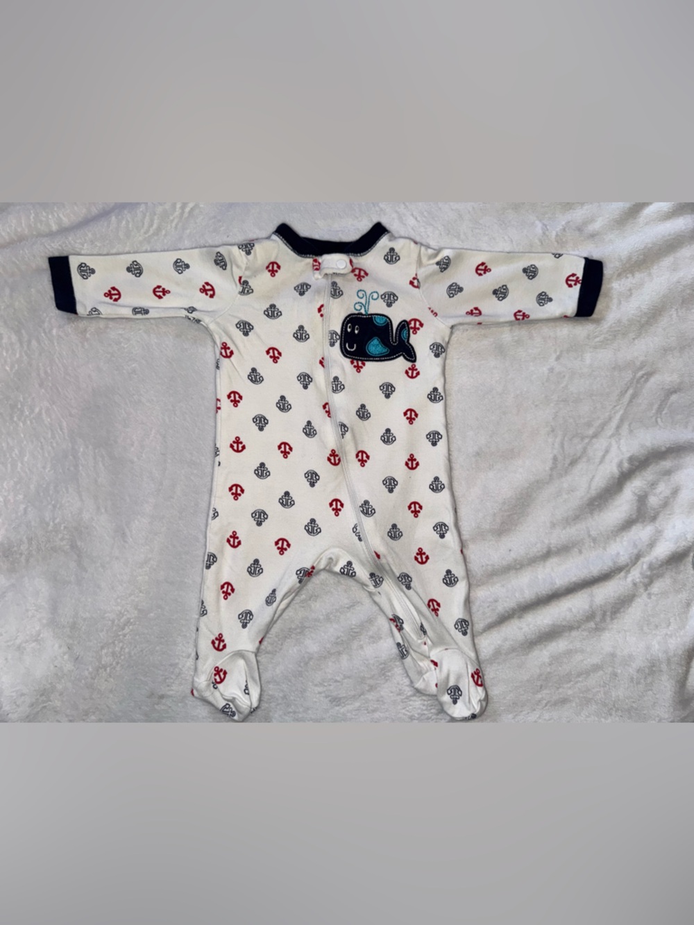 Garanimals White Footed One-Piece with Navy Whale and Red Anchors
